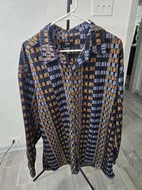 Balla Men's Long-Sleeve Patterned Shirt in Navy & Mustard